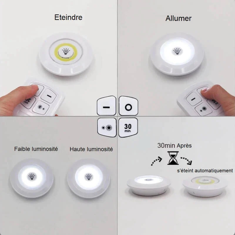 Pack De 3 Lampes LED Sans Fil Télécommandées / LED مجموعة 03 صابيح لاسلكية مع جهاز تحكم عن بعد